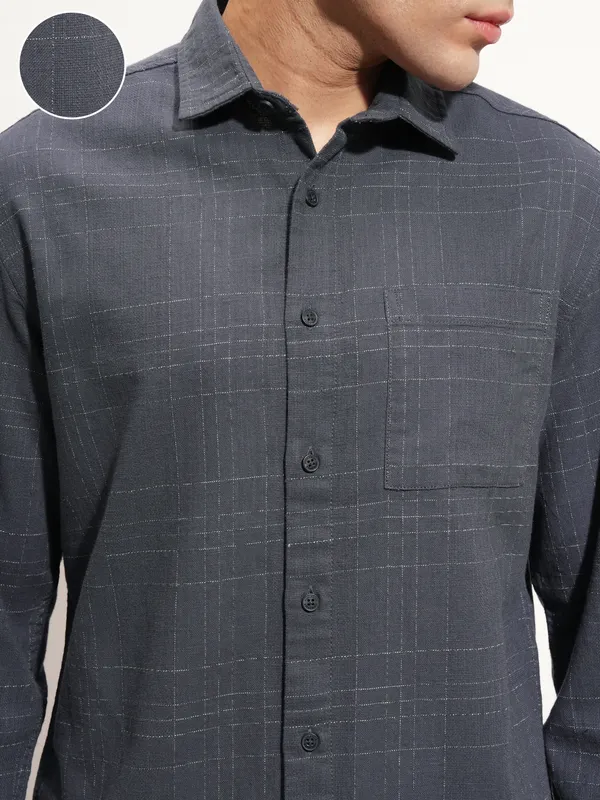 Highlander Men Blue Checked Relaxed Fit Casual Shirt