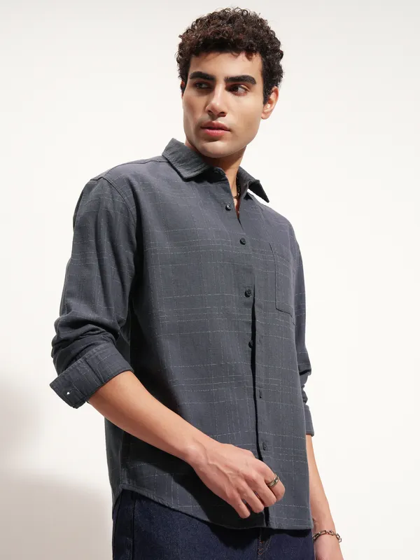 Highlander Men Blue Checked Relaxed Fit Casual Shirt