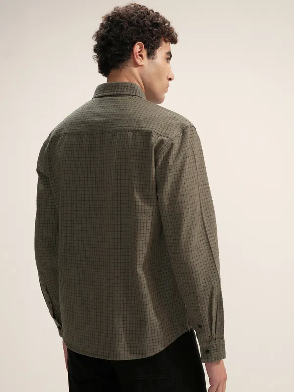 Highlander Men Olive Checked Relaxed Fit Casual Shirt