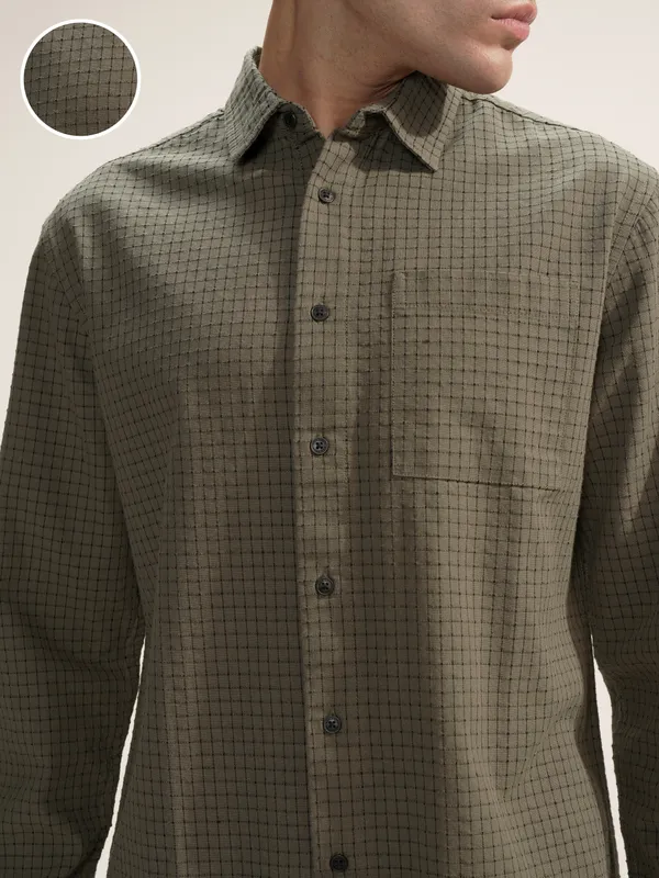 Highlander Men Olive Checked Relaxed Fit Casual Shirt