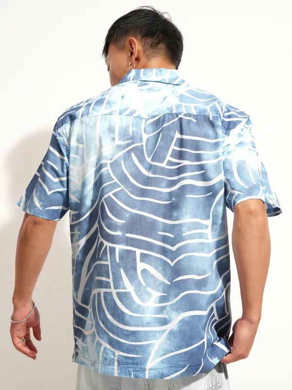 Highlander Men Blue Printed Relaxed Fit Casual Shirt