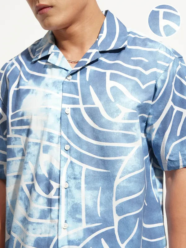 Highlander Men Blue Printed Relaxed Fit Casual Shirt