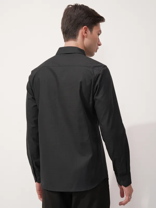 Highlander Men Black Self Design Slim Fit Casual Shirt