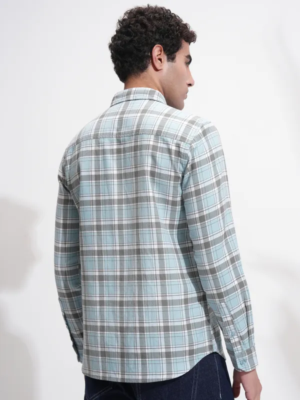 Highlander Men Blue Checked Slim Fit Casual Shirt