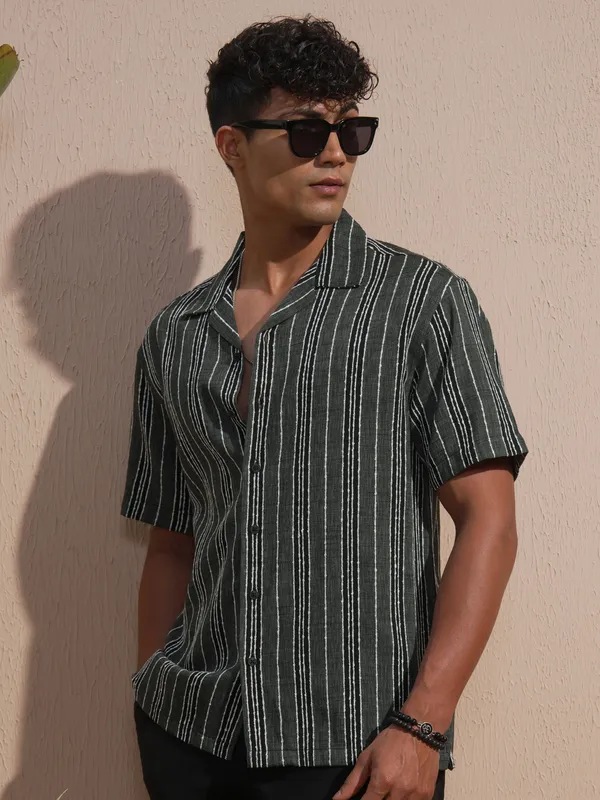 Highlander Men Grey Striped Relaxed Fit Casual Shirt