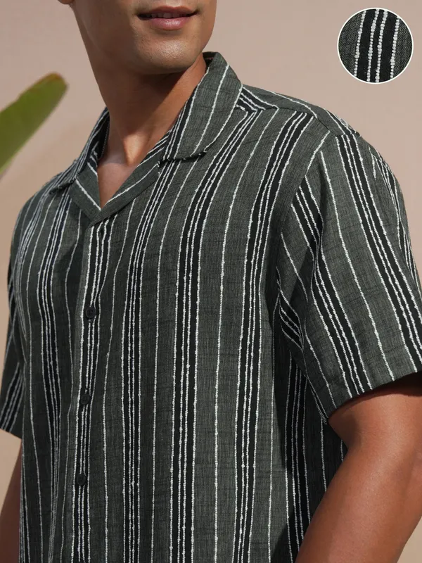 Highlander Men Grey Striped Relaxed Fit Casual Shirt