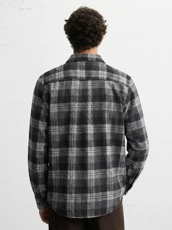 Highlander Men Charcoal Checked Slim Fit Casual Shirt