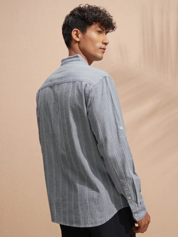 Highlander Men Grey Striped Relaxed Fit Casual Shirt