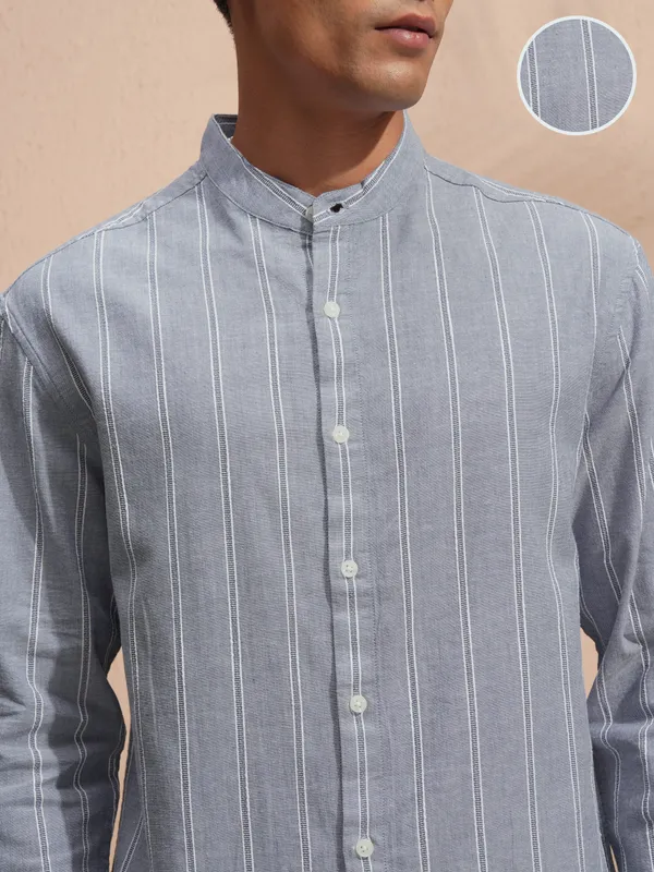 Highlander Men Grey Striped Relaxed Fit Casual Shirt