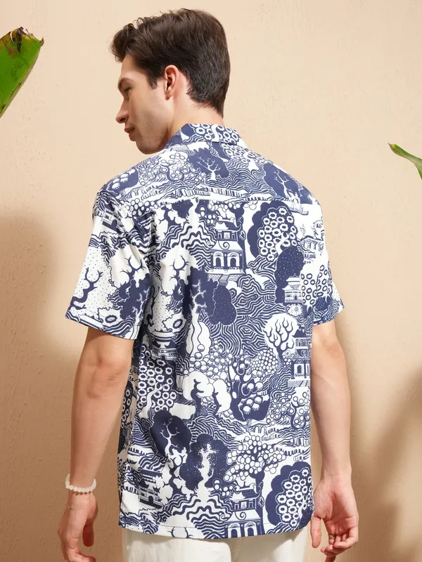 Highlander Men Blue Printed Relaxed Fit Casual Shirt