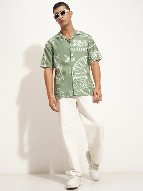 Highlander Men Green Printed Relaxed Fit Casual Shirt