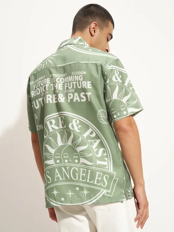 Highlander Men Green Printed Relaxed Fit Casual Shirt
