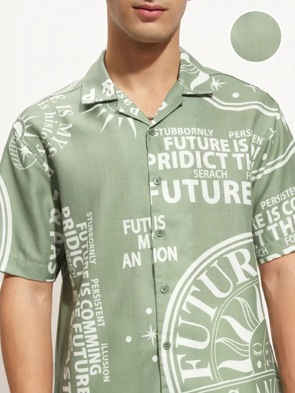 Highlander Men Green Printed Relaxed Fit Casual Shirt