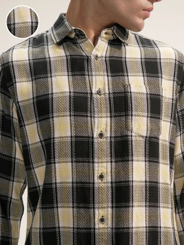 Highlander Men Black Checked Slim Fit Casual Shirt