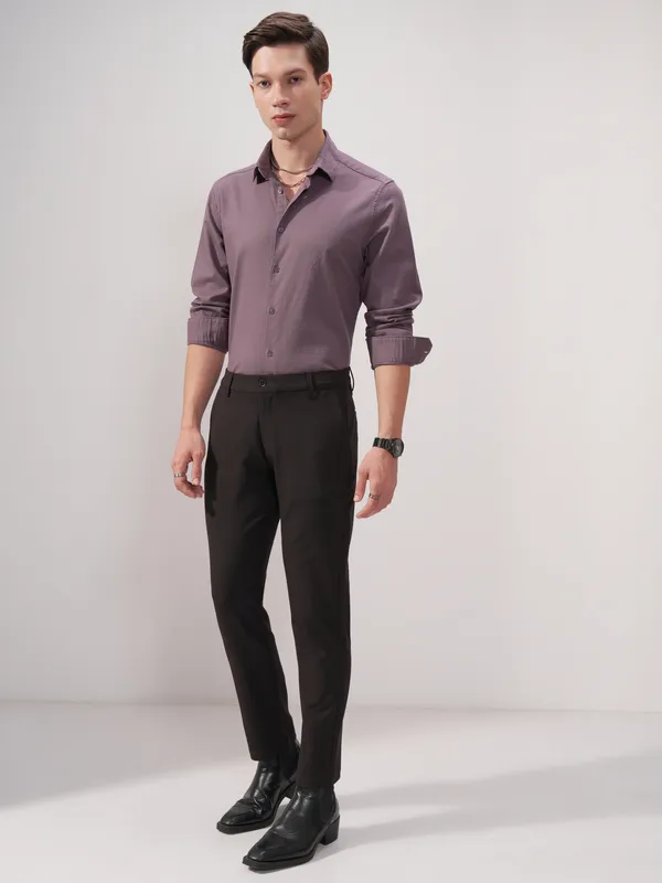Highlander Men Purple Self Design Slim Fit Casual Shirt