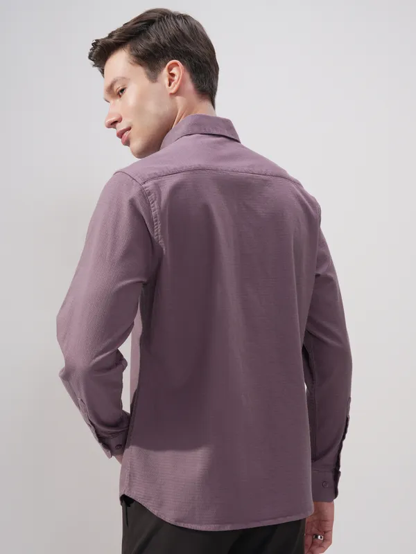 Highlander Men Purple Self Design Slim Fit Casual Shirt