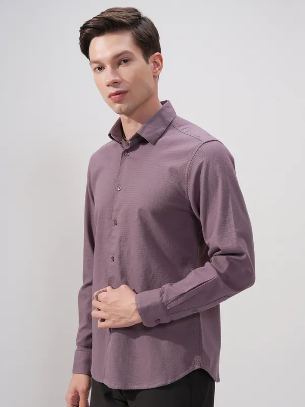 Highlander Men Purple Self Design Slim Fit Casual Shirt