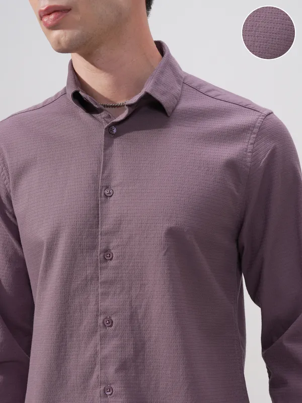 Highlander Men Purple Self Design Slim Fit Casual Shirt