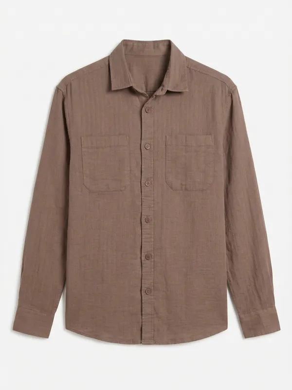 Highlander Men Brown Self Design Relaxed Fit Casual Shirt