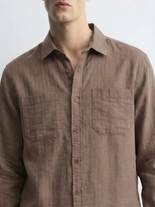 Highlander Men Brown Self Design Relaxed Fit Casual Shirt