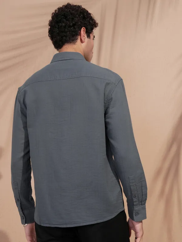 Highlander Men Blue Self Design Relaxed Fit Casual Shirt