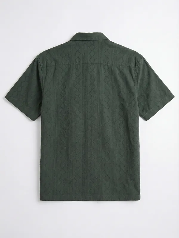 Highlander Men Green Self Design Relaxed Fit Casual Shirt