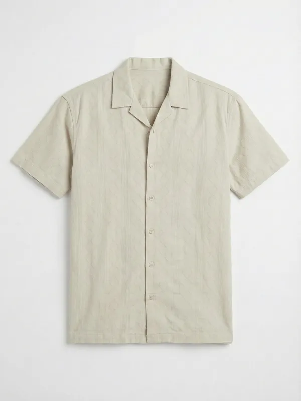 Highlander Men Tan Self Design Relaxed Fit Casual Shirt