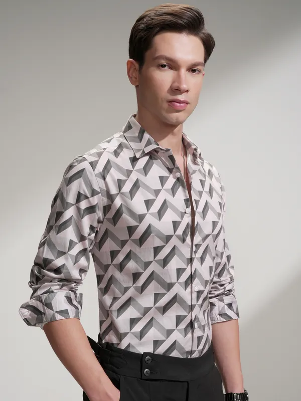 Highlander Men Multi Self Design Slim Fit Casual Shirt