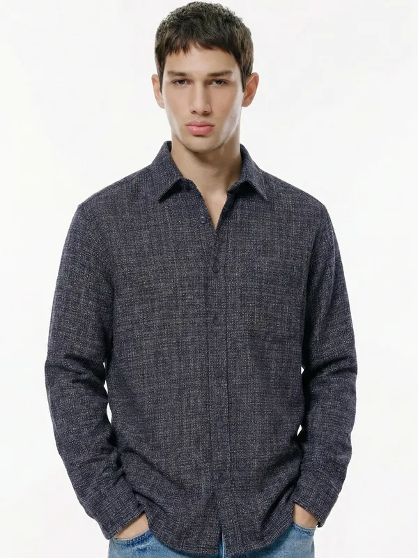 Highlander Men Navy Blue Checked Relaxed Fit Casual Shirt