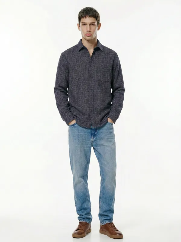 Highlander Men Navy Blue Checked Relaxed Fit Casual Shirt
