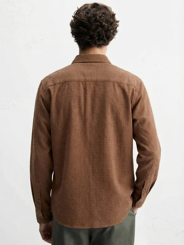 Highlander Men Brown Self Design Relaxed Fit Casual Shirt