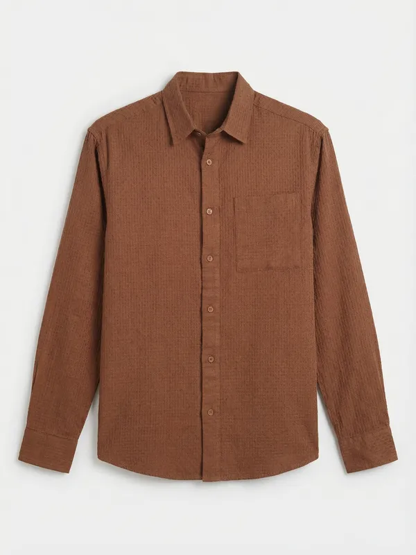 Highlander Men Brown Self Design Relaxed Fit Casual Shirt