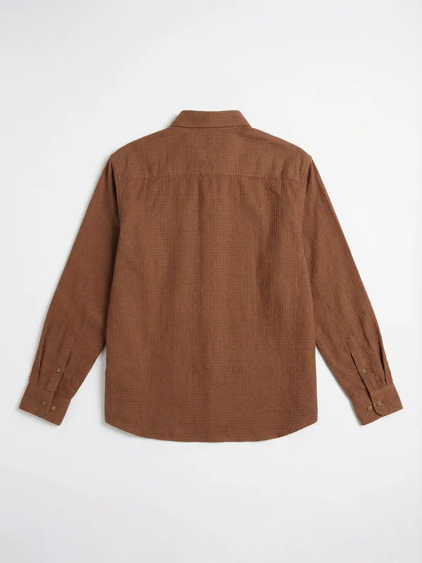 Highlander Men Brown Self Design Relaxed Fit Casual Shirt