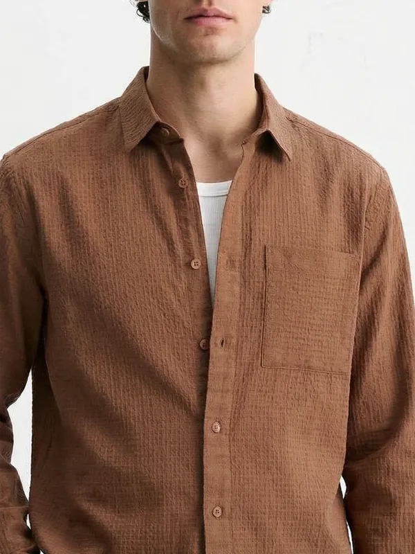 Highlander Men Brown Self Design Relaxed Fit Casual Shirt