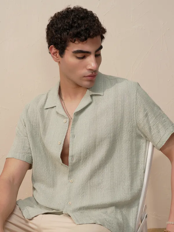 Highlander Men Green Striped Relaxed Fit Casual Shirt