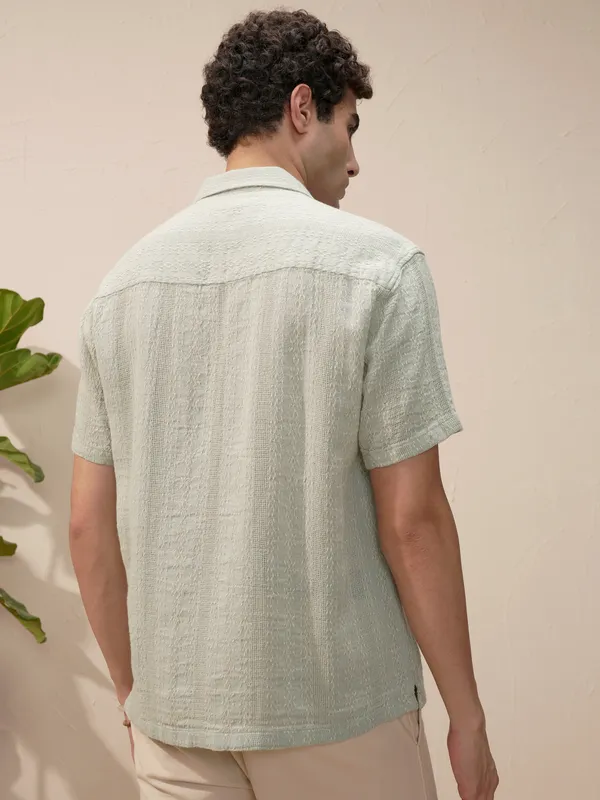 Highlander Men Green Striped Relaxed Fit Casual Shirt