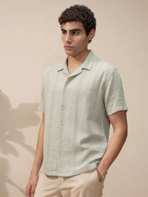 Highlander Men Green Striped Relaxed Fit Casual Shirt
