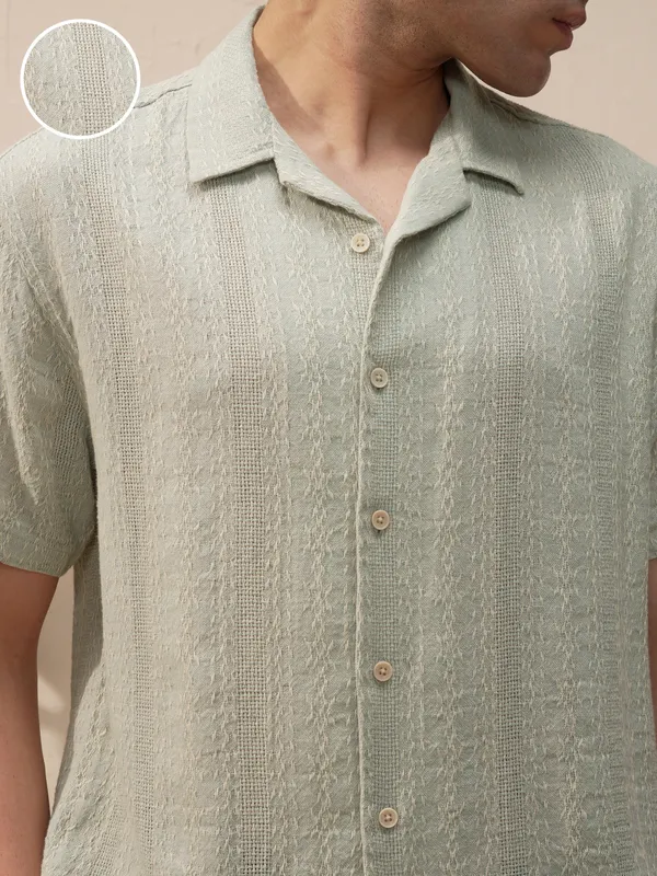 Highlander Men Green Striped Relaxed Fit Casual Shirt