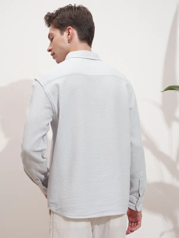 Highlander Men Grey Self Design Relaxed Fit Casual Shirt