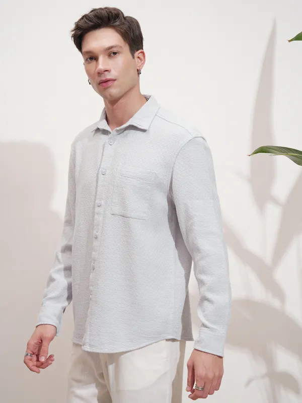 Highlander Men Grey Self Design Relaxed Fit Casual Shirt