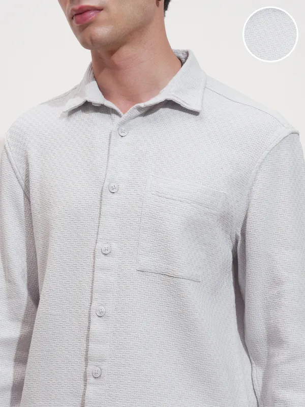 Highlander Men Grey Self Design Relaxed Fit Casual Shirt