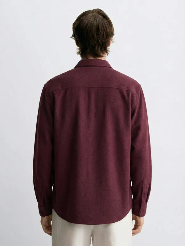 Highlander Men Burgundy Self Design Relaxed Fit Casual Shirt