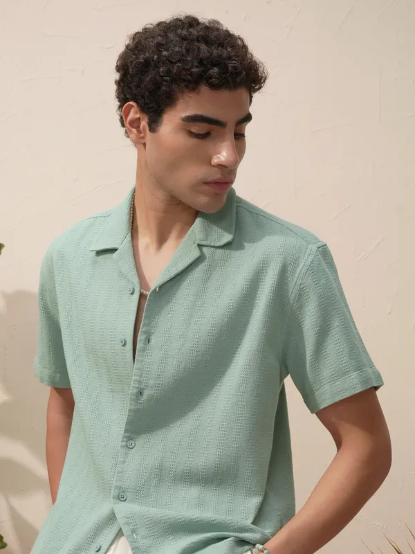 Highlander Men Blue Self Design Relaxed Fit Casual Shirt