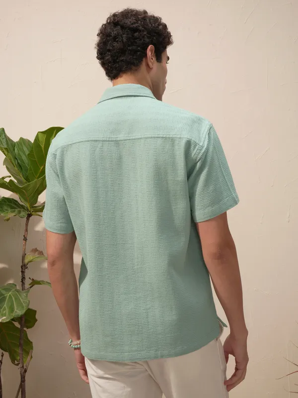 Highlander Men Blue Self Design Relaxed Fit Casual Shirt