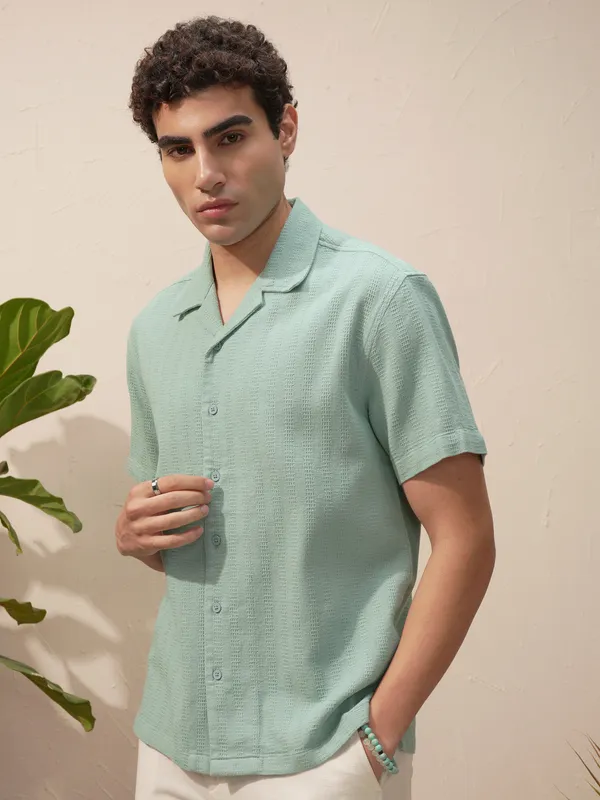 Highlander Men Blue Self Design Relaxed Fit Casual Shirt