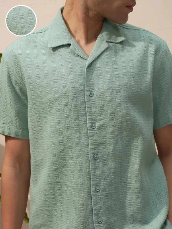 Highlander Men Blue Self Design Relaxed Fit Casual Shirt