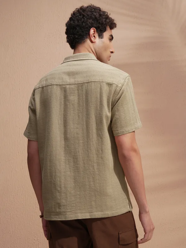 Highlander Men Khaki Self Design Relaxed Fit Casual Shirt
