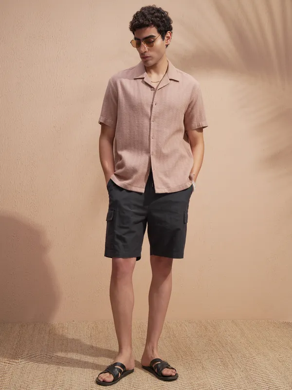 Highlander Men Copper Self Design Relaxed Fit Casual Shirt