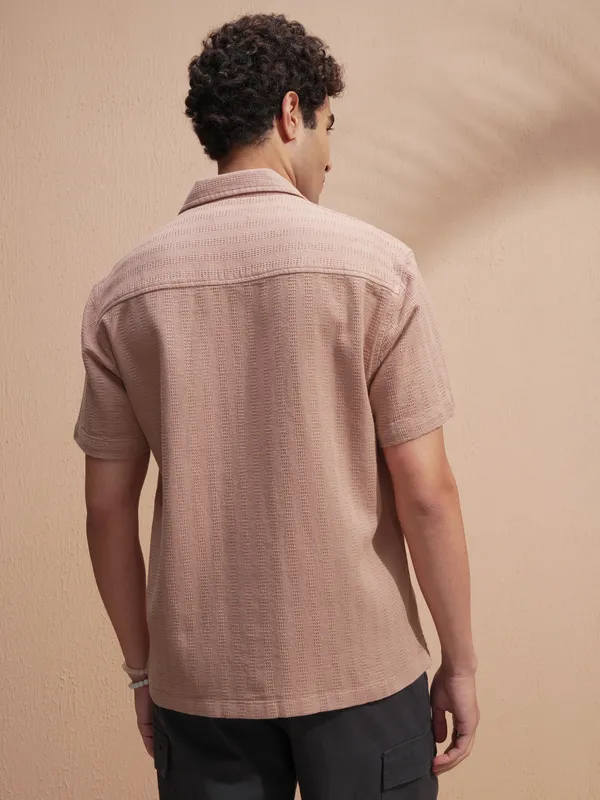 Highlander Men Copper Self Design Relaxed Fit Casual Shirt