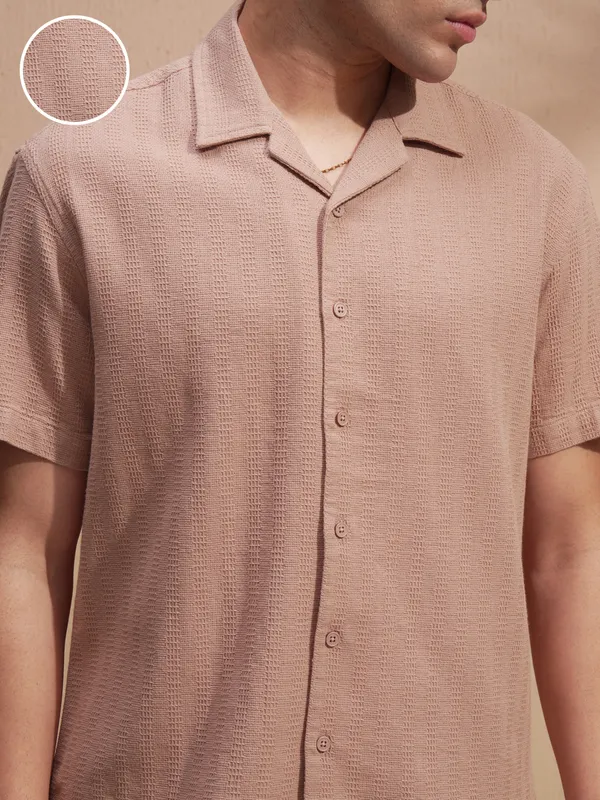 Highlander Men Copper Self Design Relaxed Fit Casual Shirt